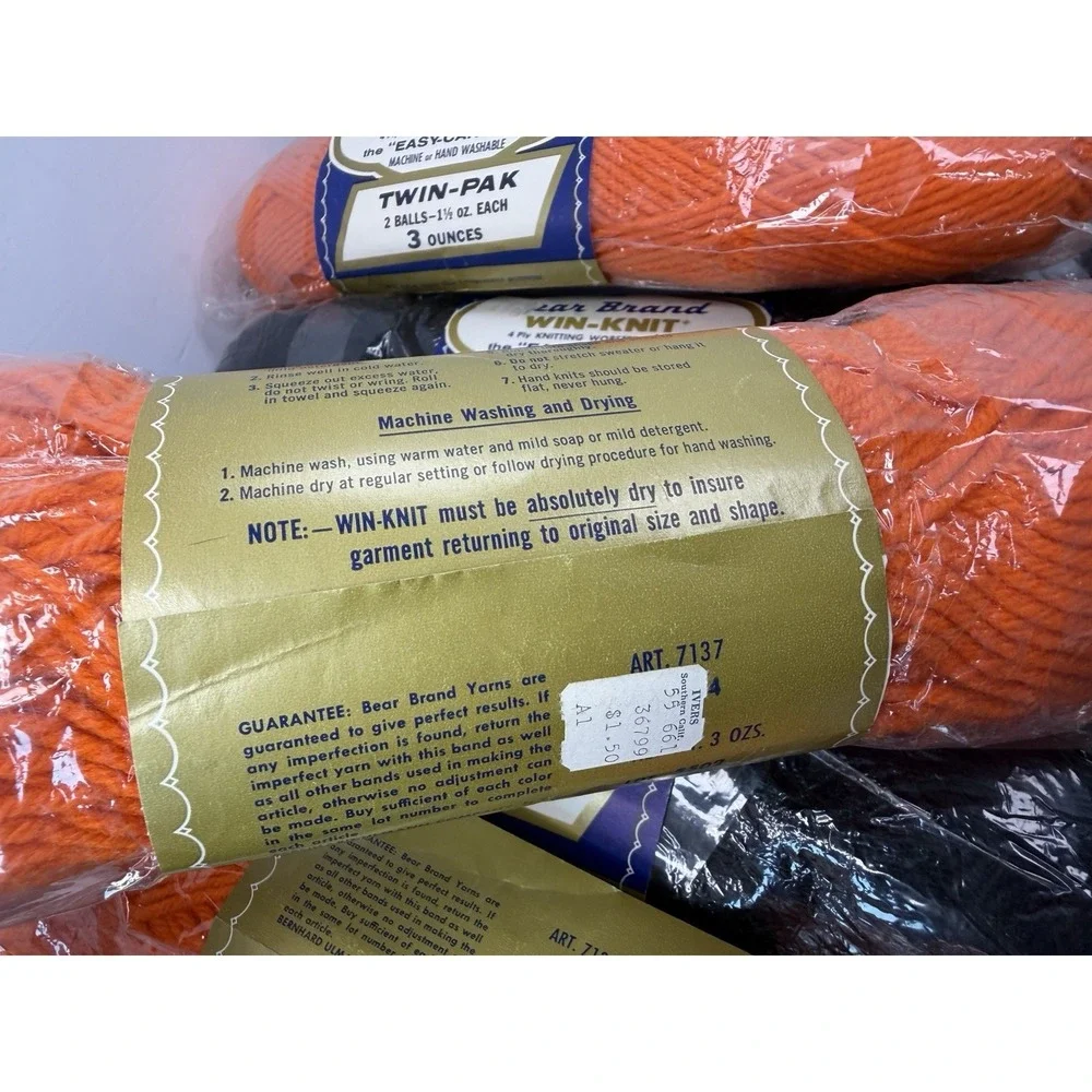 Bear Brand Win-knit Yarn 4 Ply Knitted Worsted Weight Black Orange Halloween Lot